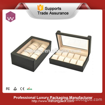 hot sale vintage 10 slot leather watch box with acrylic window
